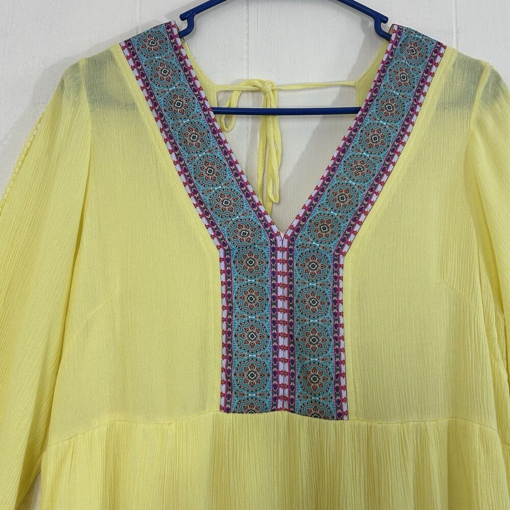 White Mark Dress Size M Yellow Boho Mini Dress Size Medium Bohemian Bell Slevees - Picture 4 of 13
